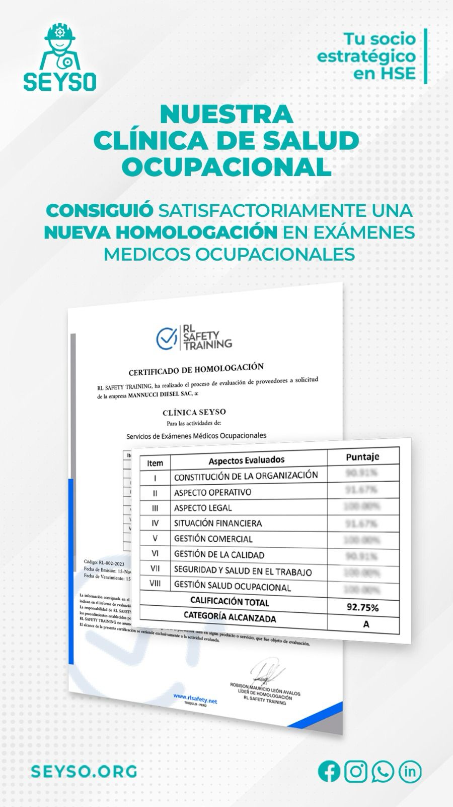 SEYSO Homologación en Exámenes Médicos Ocupacionales