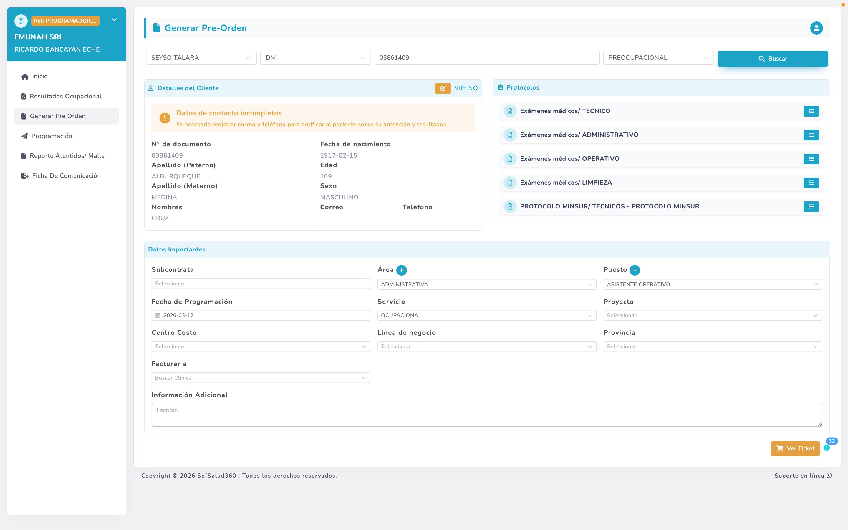Módulo empresa SofSalud 360 — software de gestión médica ocupacional RRHH