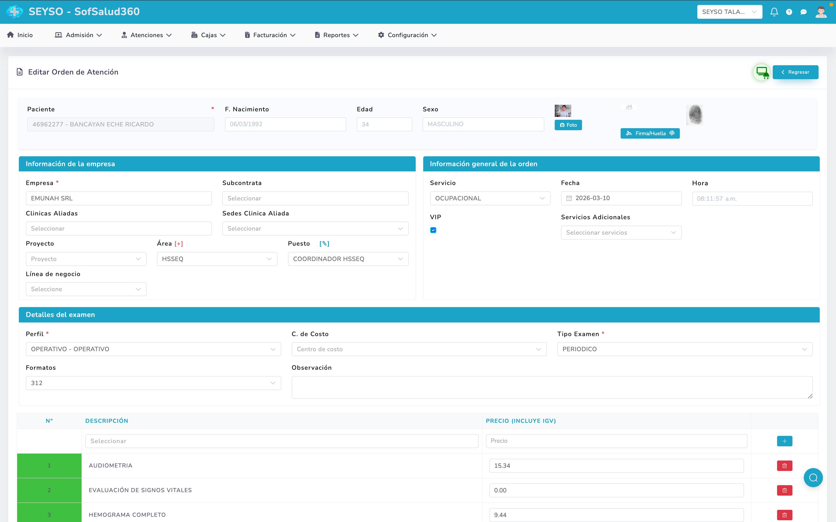 Check-in QR paciente SofSalud 360 — exámenes médicos ocupacionales digitales SEYSO